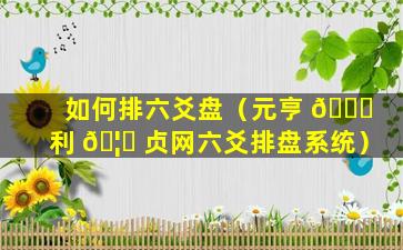 如何排六爻盘（元亨 🐞 利 🦅 贞网六爻排盘系统）